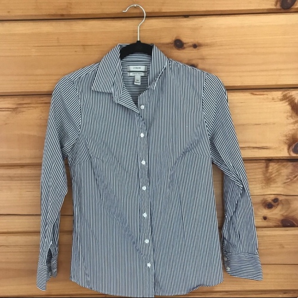 J.Crew Button Down Top XSP Blk/Navy&White Stripes